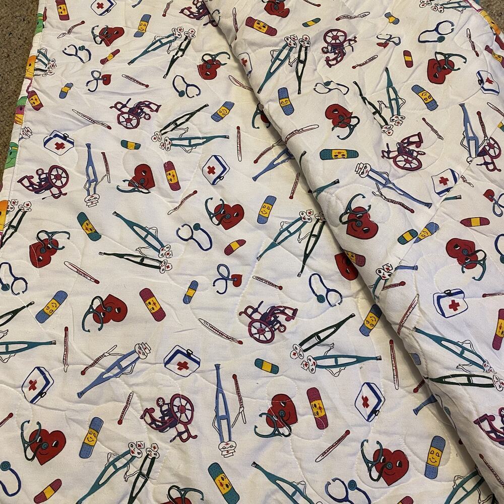 Vintage Handmade Patchwork Quilt Throw Blanket 64”x40” Doctor Nurse Patient - Picture 6 of 6